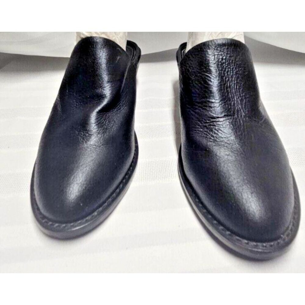 Kelsi Dagger mule black leather upper heel women Sz 6.5 black slip on almond toe